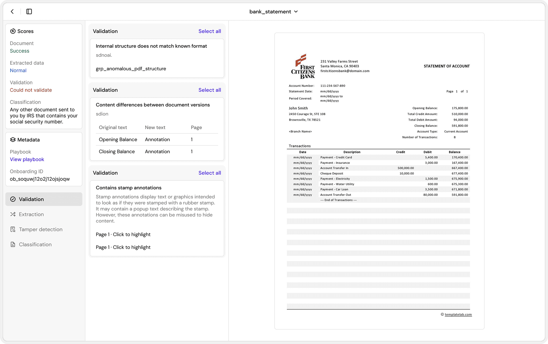 Document capture dashboard preview